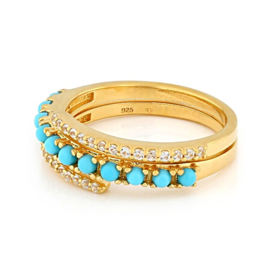 Anillo Bypass Turqueza "Sleeping Beauty" en Plata con Baño de Oro 1.02ctw