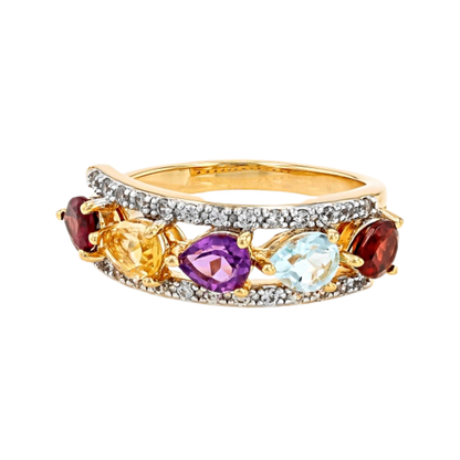 Anillo Multigema 1.71 cttw en Plata con Baño de Oro