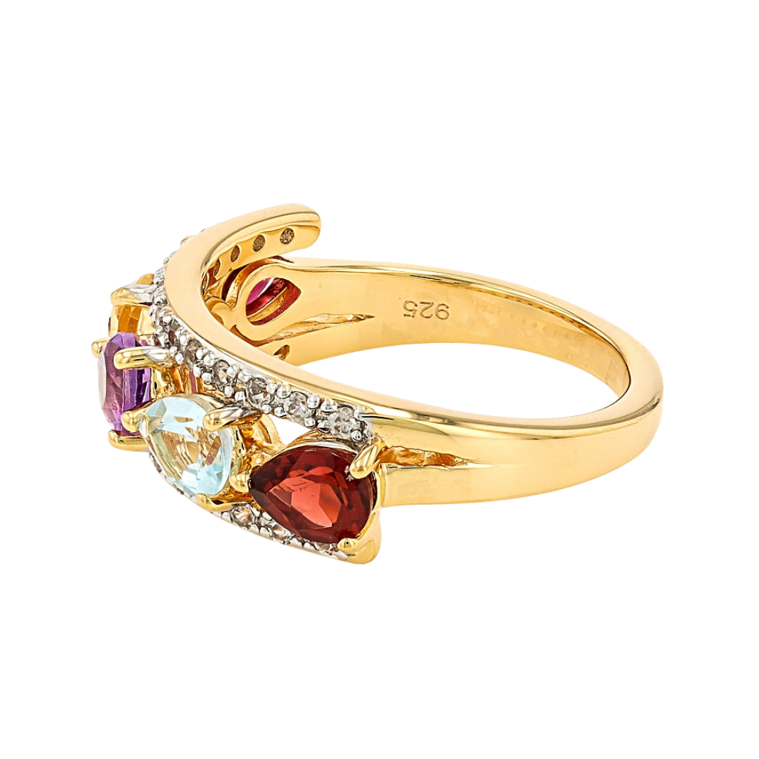 Anillo Multigema 1.71 cttw en Plata con Baño de Oro