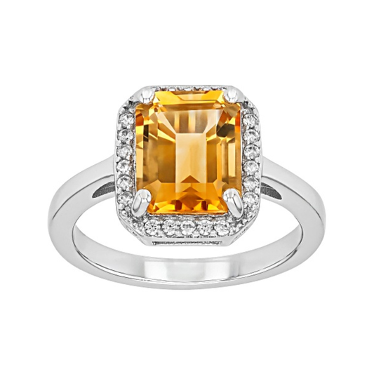 Anillo Citrino 2.91ct  con Halo Circón en Plata con Baño de Rodio