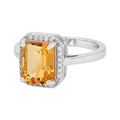 Anillo Citrino 2.91ct  con Halo Circón en Plata con Baño de Rodio