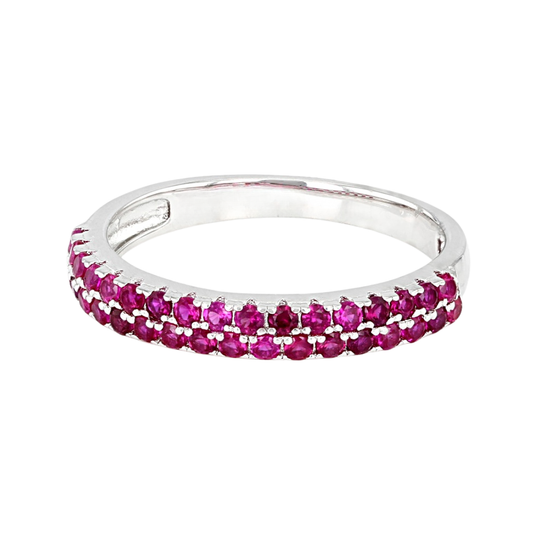 Anillo Churumbela Rubí de Laboratorio en Plata con Baño de Rodio 0.93ctw