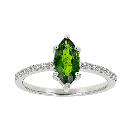 Anillo Diopsidio Verde Cromo 1.19cttw Circón Plata con Baño de Rodio