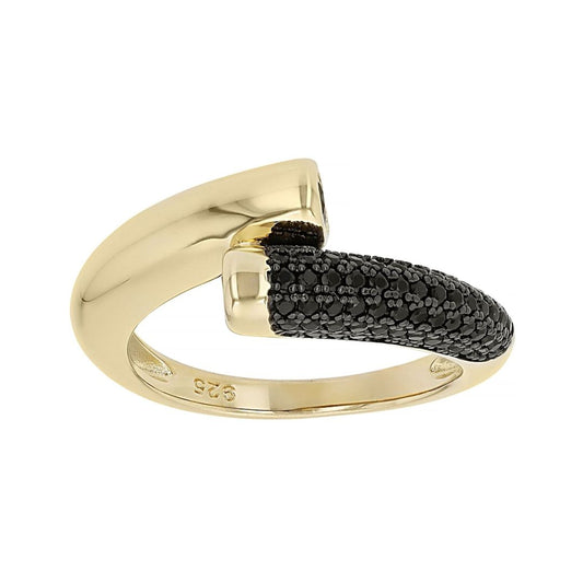 Anillo Espinela Negra 0.90ctw en Plata con Baño de Oro