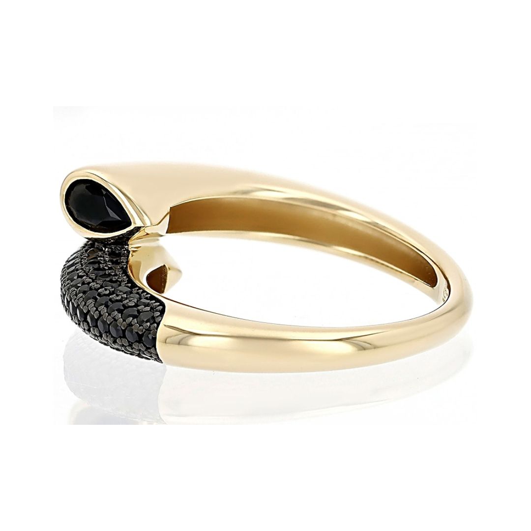 Anillo Espinela Negra 0.90ctw en Plata con Baño de Oro