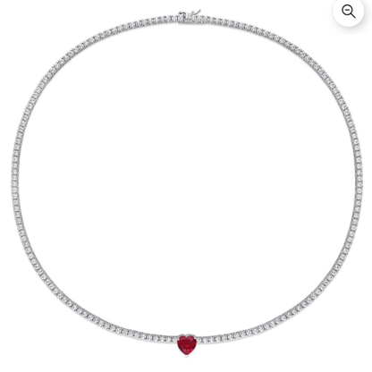 Collar Tennis Zafiro Blanco de Laboratorio con Gema Principal de Laboratorio en Plata (Rubí/Esmeralda)