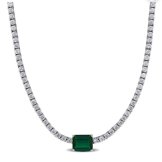 Collar Tennis Zafiro Blanco de Laboratorio con Gema Principal de Laboratorio en Plata (Rubí/Esmeralda)