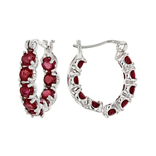 Aretes Arracadas de Rubi 6.48cttw en Plata con Baño de Rodio