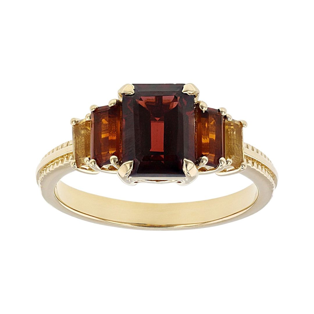 Anillo Grante 1.73ct, Citrino Madeira 0.34ctw, Citrino 0.21ctw, Plata con Baño de Oro