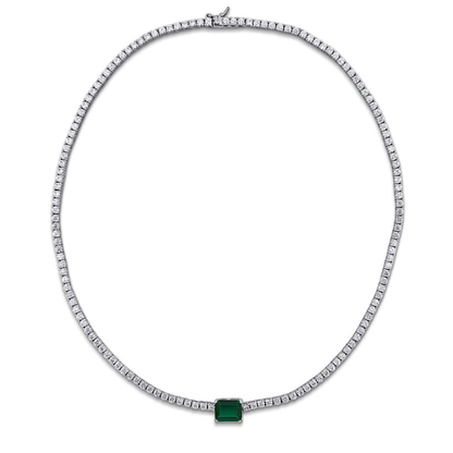 Collar Tennis Zafiro Blanco de Laboratorio con Gema Principal de Laboratorio en Plata (Rubí/Esmeralda)