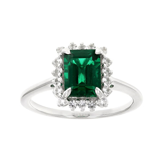 Anillo Esmeralda de Laboratorio 1.48ctw en Plata con baño de Rodio