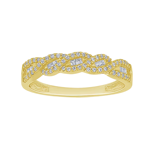 Anillo Churumbela Trenzada Diamante Natural en Oro Amarillo 10k