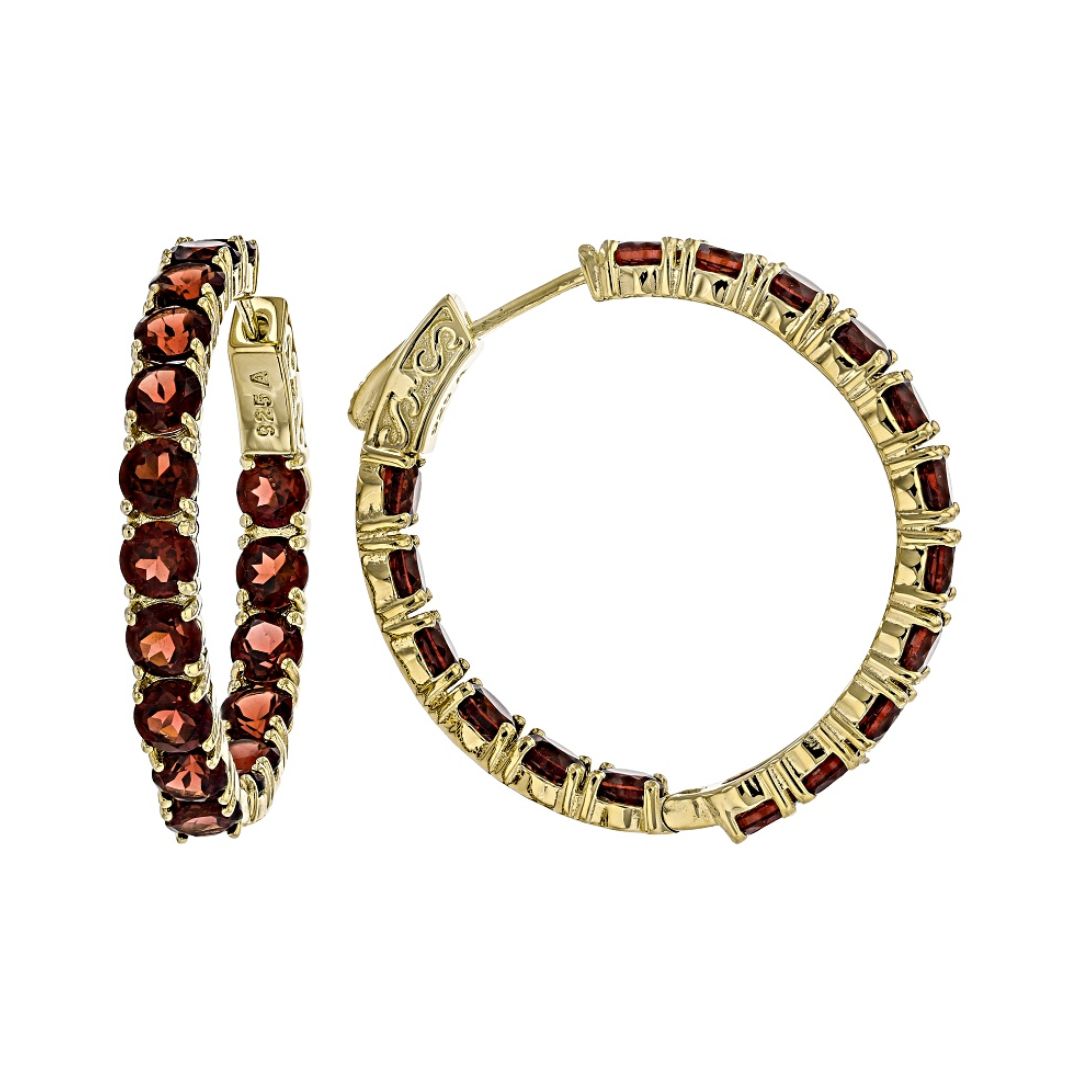 Aretes Arracadas Granate 10ctw en plata con baño de Oro 18k