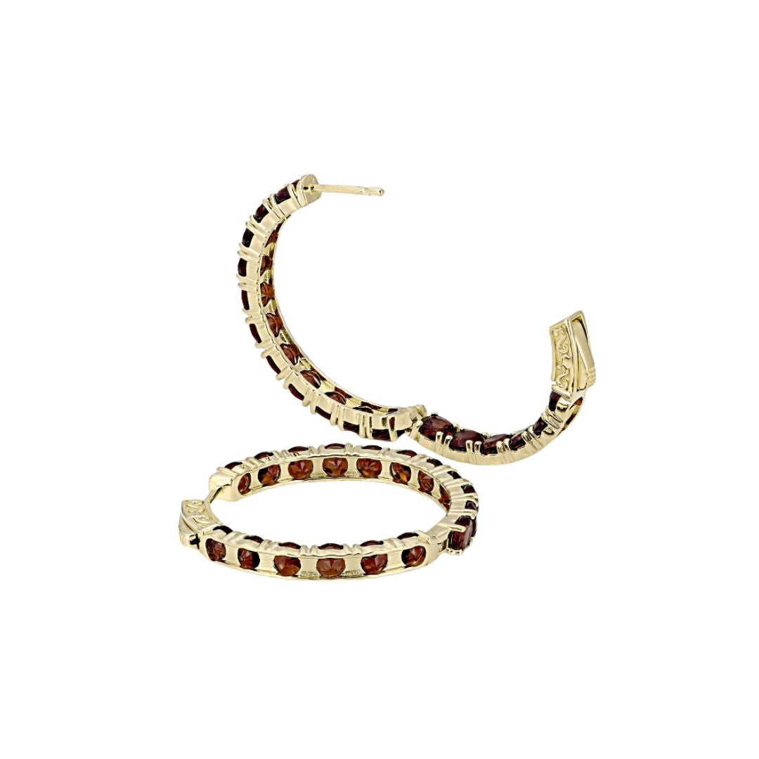 Aretes Arracadas Granate 10ctw en plata con baño de Oro 18k