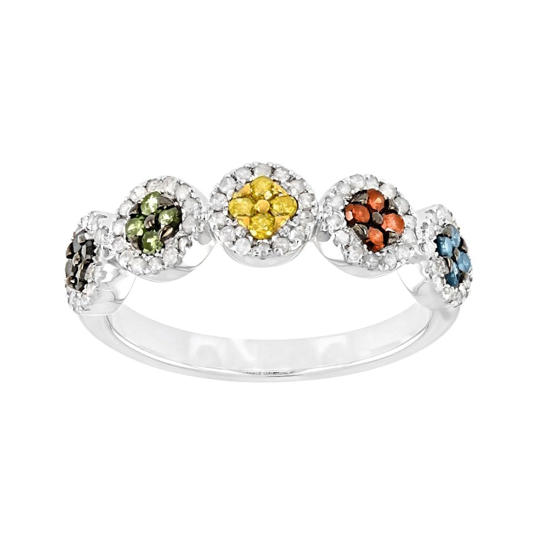 Anillo Churumbela Diamantes Naturales Multicolores 0.60ctw Plata con baño de Rodio