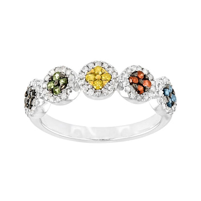 Anillo Churumbela Diamantes Naturales Multicolores 0.60ctw Plata con baño de Rodio