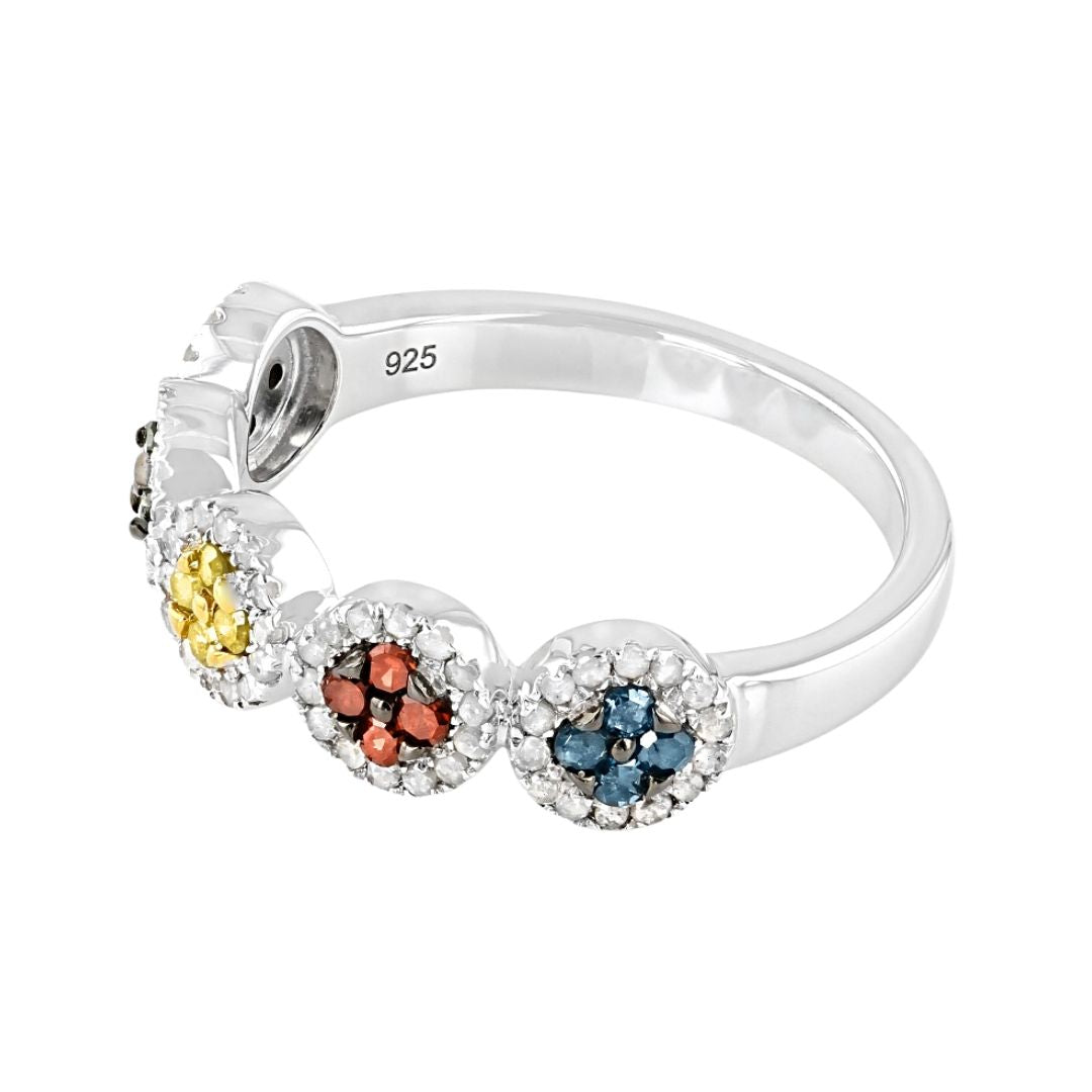 Anillo Churumbela Diamantes Naturales Multicolores 0.60ctw Plata con baño de Rodio