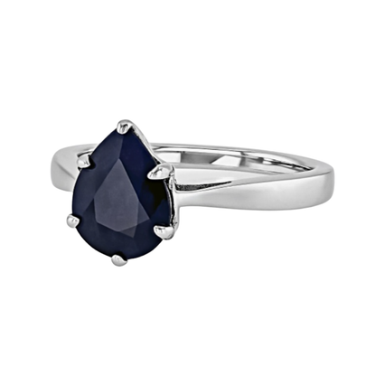 Anillo Solitario Zafiro Natural en Plata con Baño de Rodio