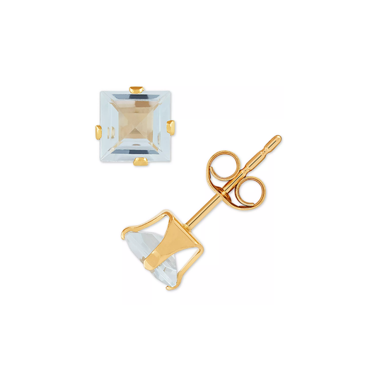 Aretes Studs 1cttw Aguamarina Oro Amarillo 14k