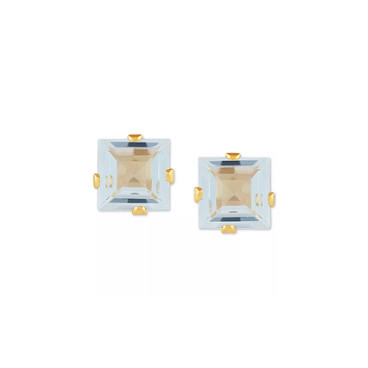 Aretes Studs 1cttw Aguamarina Oro Amarillo 14k