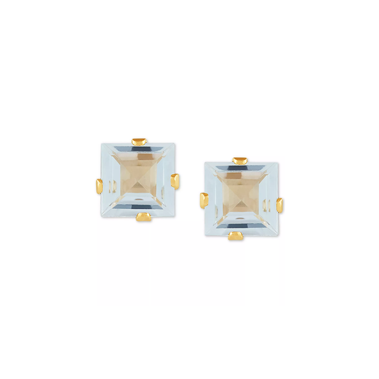 Aretes Studs 1cttw Aguamarina Oro Amarillo 14k