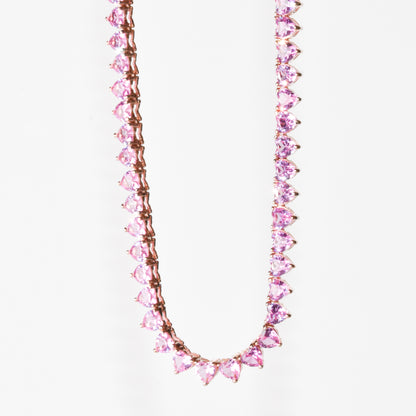Collar Tennis  de zafiro de laboratorio corazones rosas (31.5 ct. tw.) en Plata Esterlina bañada en rosa (18”)