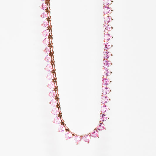 Collar Tennis  de zafiro de laboratorio corazones rosas (31.5 ct. tw.) en Plata Esterlina bañada en rosa (18”)