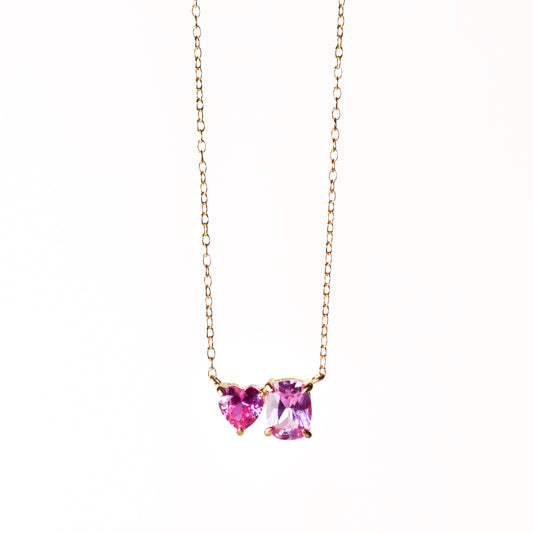 Collar con zafiro rosa en forma de corazón y cojín en baño de oro 14K sobre plata esterlina (2.75 cttw)