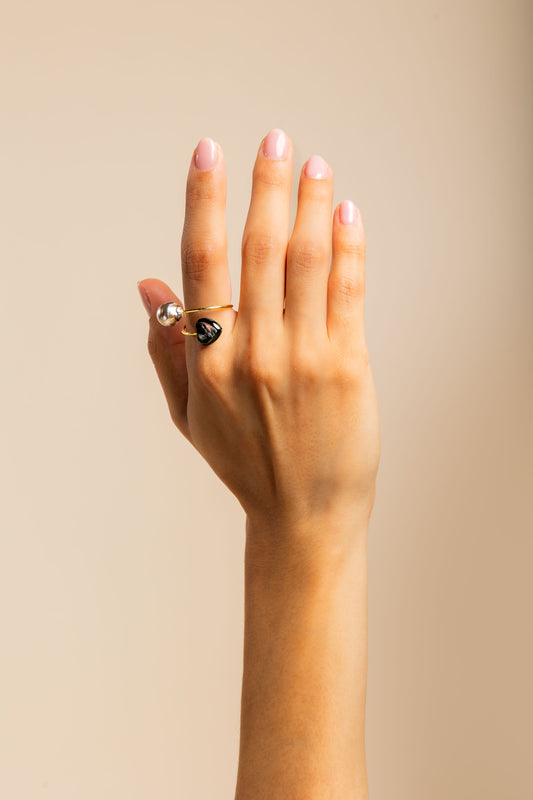 Anillo con doble perla de Tahití en oro amarillo