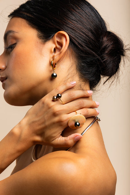 Anillo con doble perla de Tahití en oro amarillo