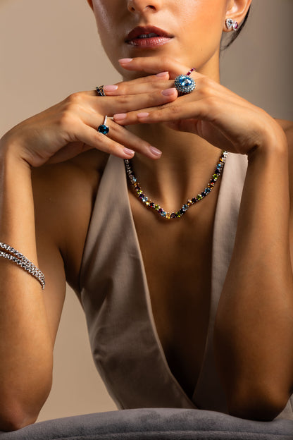 Collar multigemma natural de 30cttw en plata esterlina