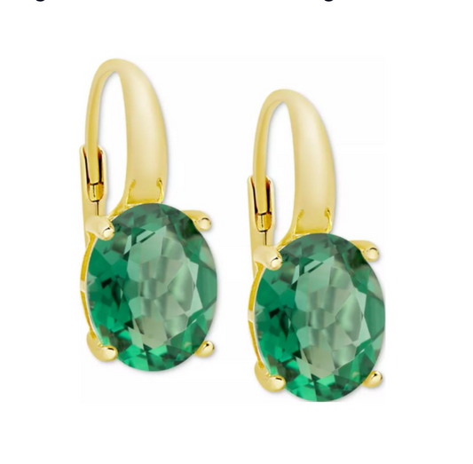 Aretes colgantes con cuarzo verde natural y plata esterlina con baño de oro 14K