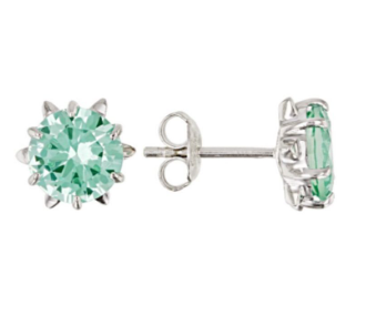 Aretes tipo stud con espinela verde creada en laboratorio y plata rodinada (3.43 cttw)