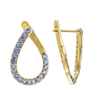 Aretes colgantes con tanzanita redonda en oro 18k (1.36 CTW)