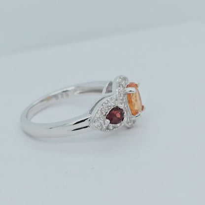 Anillo Granate Mandarin y Rojo en Plata con baño de Rodio
