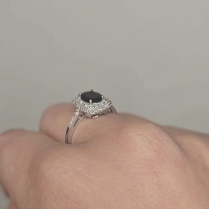 Anillo Zafiro Azul y Diamantes Naturales en Oro 10k