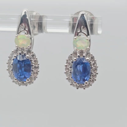 Aretes 1.78 Cttw Cianita, Ópalo  Etiopía, Zirconia Blanca Plata con Baño de Rodio