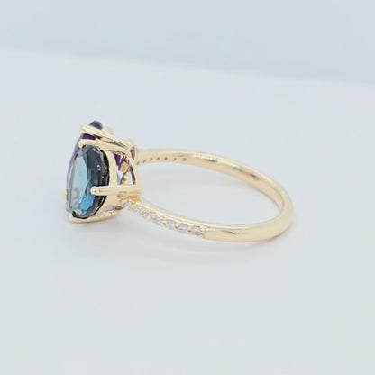 Anillo Toi et Moi con amatista y diamantes en oro amarillo 14K