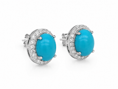 Arete Stud Turqueza Oval con Moissanita en Plata