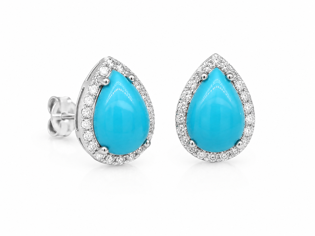 Arete Stud Turqueza Pera con Moissanita en Plata