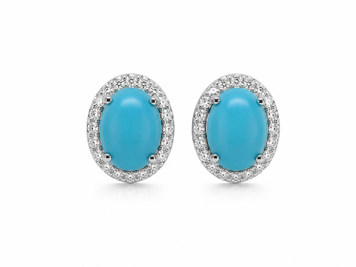 Arete Stud Turqueza Oval con Moissanita en Plata
