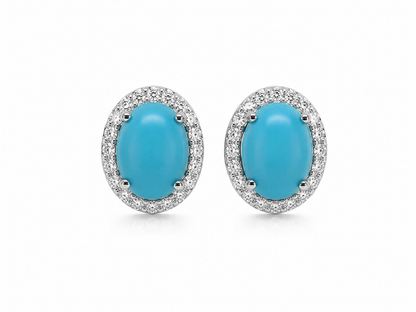 Arete Stud Turqueza Oval con Moissanita en Plata